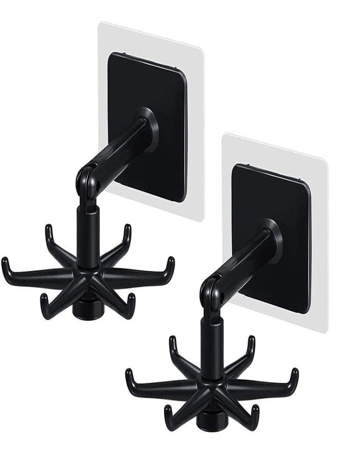 Fengirl Kitchen Utensil Hanger with 6 Hooks, Under Cabinet Utensil Holder Hanger Hook for Kitchen and Bathroom, 360° Rotatable Space Saving No Drilling Nail Free Organizer Hook, 2 Pack (Black) - Image 1